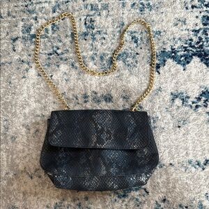 Neiman Marcus Navy Snakeskin Style Crossbody Bag with Gold Chain Strap